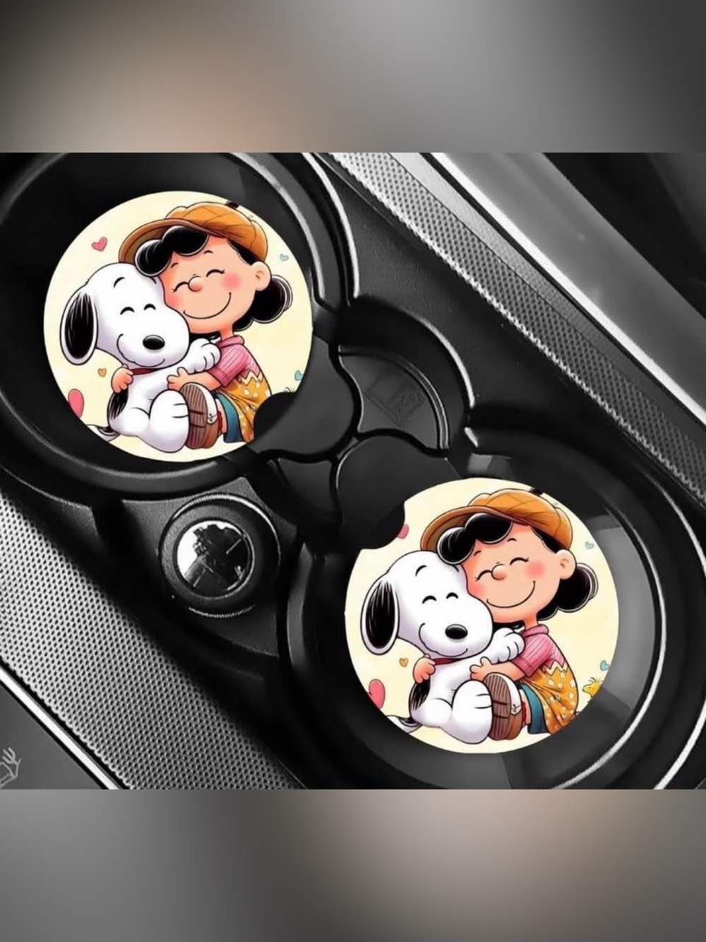 Lucy & Snoopy Hug Car Coasters Absorbent Set of (2)